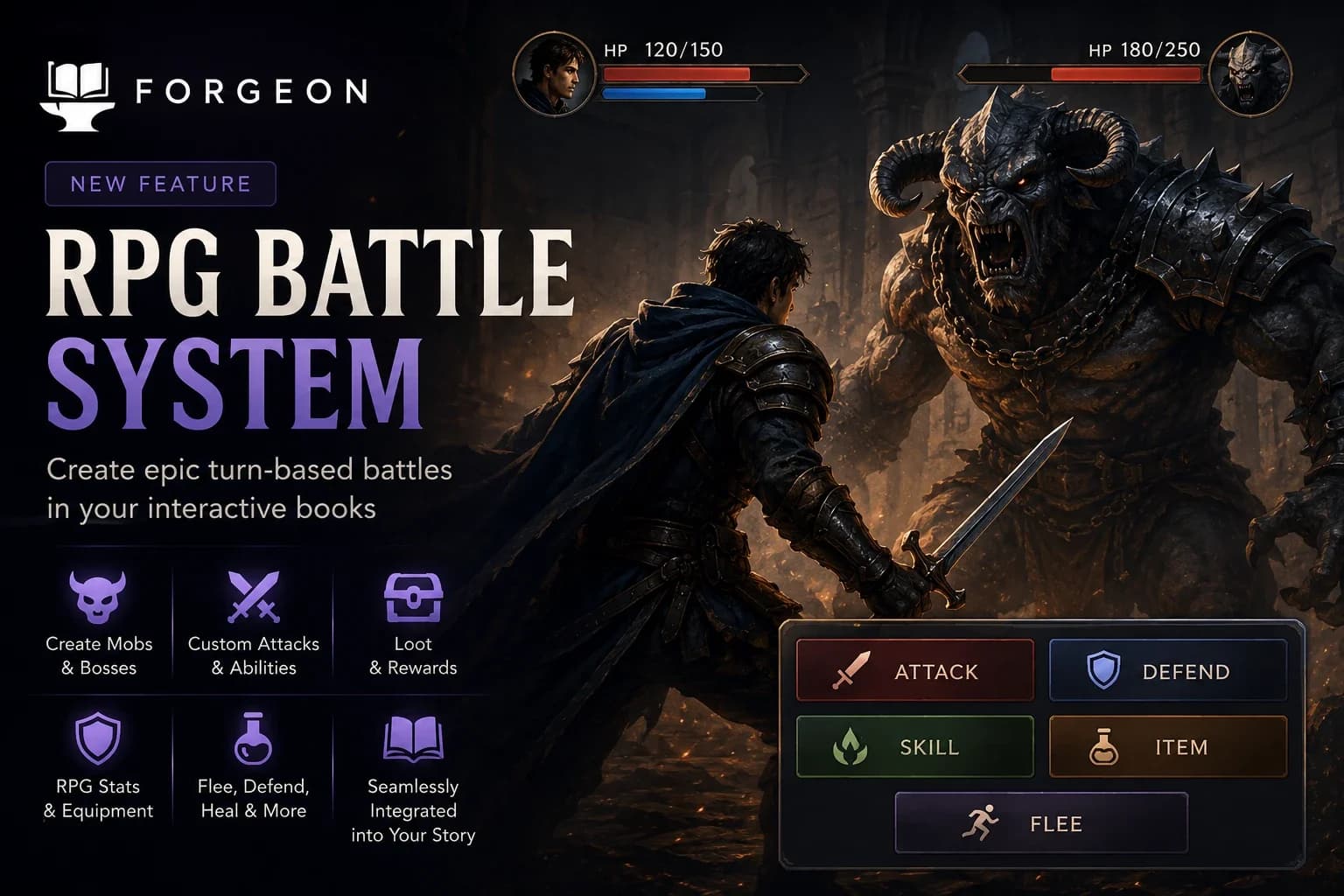 Turn-based battle system for interactive books in Forgeon