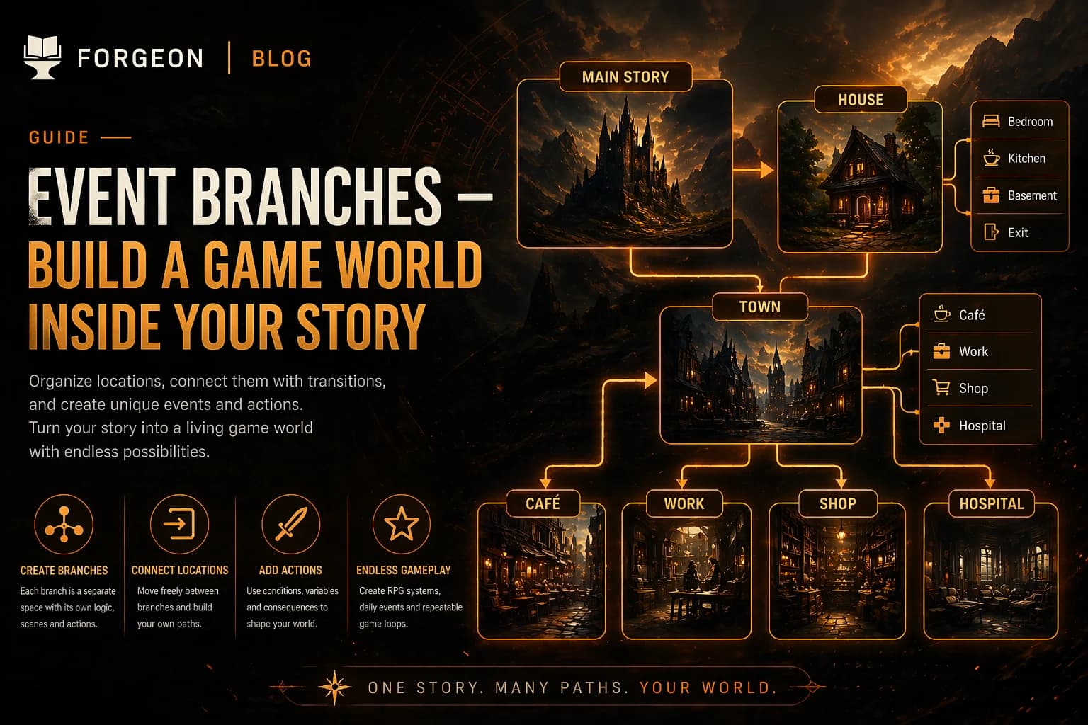 Event Branch — Creating a Game World in Forgeon interactive books event branch RPG story game creation visual novel game design