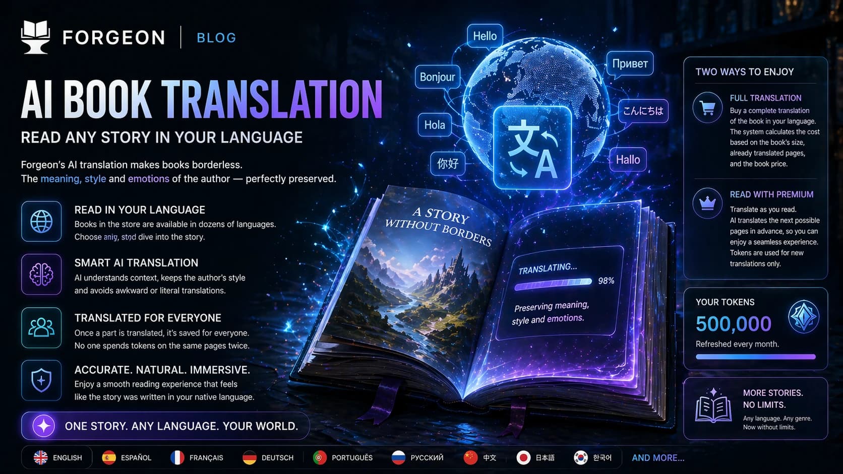 AI Book Translation — Read in Any Language AI book translation interactive books text translation AI translating stories in multiple languages